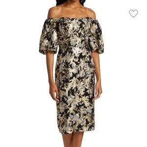 ML MONIQUE LHUILLIER Floral Metallic Midi Dress NWT